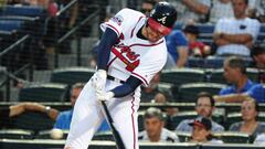 Freddie Freeman, primera base de los Braves, un instante antes de conseguir su home run contra Cincinnati Reds.