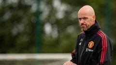 MANCHESTER, ENGLAND - JULY 04: (EXCLUSIVE COVERAGE) Manager Erik ten Hag of Manchester United in action during a first team training session at Carrington Training Ground on July 04, 2022 in Manchester, England. (Photo by Ash Donelon/Manchester United via Getty Images)