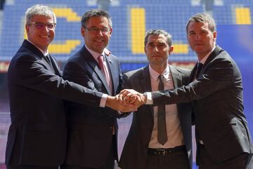 Ernesto Valverde during his official FC Barcelona presentation this morning.