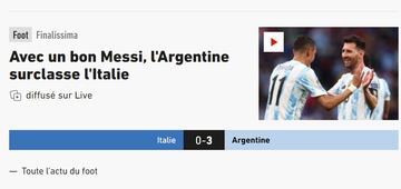 L'Equipe (Francia)

"Con un buen Messi, Argentina supera a Italia"