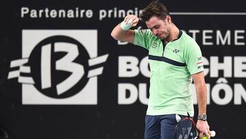 Stan Wawrinka reacciona durante su partido ante Ilya Ivashka en el Marseille Open 13 Provence.