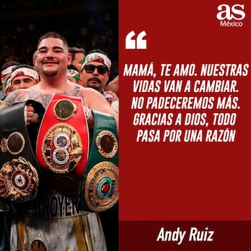 Andy Ruiz después de vencer a Anthony Joshua y convertirse en el primer boxeador mexicano en ser campeón de peso completo.