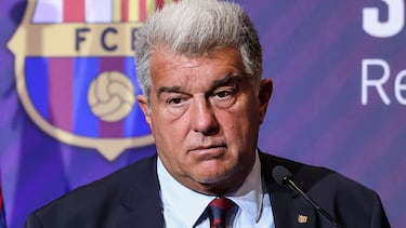 BARCELONA, SPAIN - JUNE 18: Joan Laporta, President of FC Barcelona is seen during the Ordinary Meeting Senat 2025 of the FC Barcelona celebrated at Auditori 1899 on June 18, 2025 in Barcelona, Spain. (Photo by Javier Borrego / AFP7 via Getty Images)