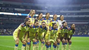 America team group during the game America vs Tigres UANL, corresponding to first leg match of great final the Torneo Apertura 2023 of the Liga BBVA MX Femenil, at Azteca Stadium, on November 24, 2023.
<br><br>
Equipo de America durante el partido America vs Tigres UANL, correspondiente al partido de ida de la gran final del Torneo Apertura 2023 de la Liga BBVA MX Femenil, en el Estadio Azteca, el día 24 de noviembre de 2023.