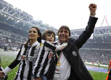 Juventus' coach Antonio Conte celebrates after winning their 28th Italian Serie A title.