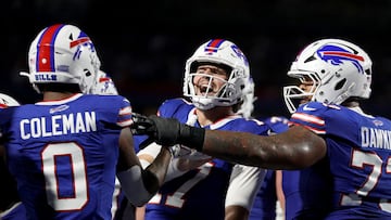 ORCHARD PARK, NEW YORK - SEPTEMBER 23: Josh Allen #17 of the Buffalo Bills reacts during the second quarter against the Jacksonville Jaguars at Highmark Stadium on September 23, 2024 in Orchard Park, New York. Bryan M. Bennett/Getty Images/AFP (Photo by Bryan M. Bennett / GETTY IMAGES NORTH AMERICA / Getty Images via AFP)
