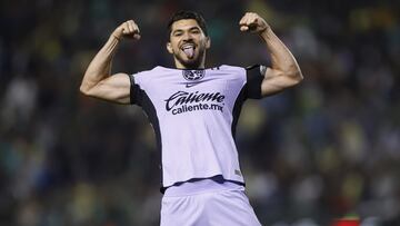          Henry Martin celebrates his goal 2-2 of America during the Quarterfinal first leg match between Leon and Club America as part of Torneo Apertura 2023 Liga BBVA MX, at Nou Camp Leon Stadium, November 29, 2023, in Leon, Guanajuato.
