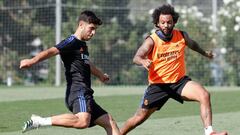 Marcelo, durante el entrenamiento del Real Madrid.