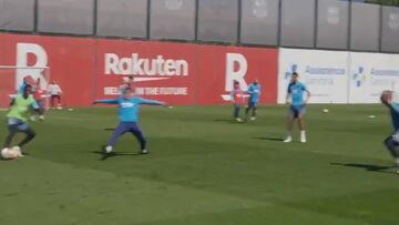 El enganche de Dembélé que marcó la practica del Barcelona