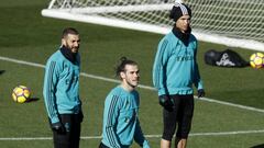 Benzema, Bale y Cristiano, en el entrenamiento de este viernes.