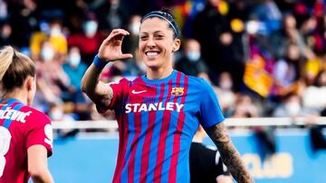 Jenni Hermoso celebra uno de sus dos goles ante el Athletic.