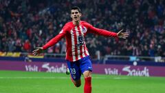 MADRID, 19/12/2023.- El delantero del Atlético de Madrid, Álvaro Morata, celebra el segundo gol del equipo rojiblanco durante el encuentro correspondiente a la jornada 18 en Primera División que disputan hoy martes Atlético de Madrid y Getafe CF en el estadio Metropolitano de Madrid. EFE/Kiko Huesca.
