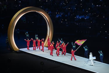 La delegación de España en el desfile de la ceremonia de apertura de los Juegos Olímpicos de Invierno.