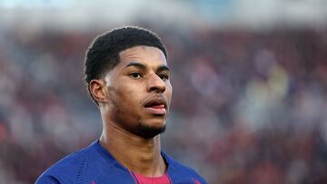 Barcelona's English forward #14 Marcus Rashford is pictured during the Spanish league football match between FC Barcelona and RCD Mallorca at Camp Nou Stadium in Barcelona on February 7, 2026. (Photo by Josep LAGO / AFP)
