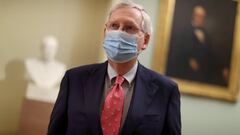 FILE PHOTO: U.S. Senate Majority Leader Mitch McConnell (R-KY) speaks to a reporter as he departs the Senate floor in Washington, U.S. June 29, 2020. REUTERS/Jonathan Ernst/File Photo