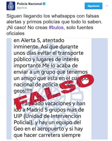 El bulo del atentado terrorista de WhatsApp vuelve en Semana Santa