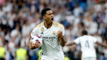 El jugador del Real Madrid, Bellingham, celebra con rabia el 1-1 de Joselu al Getafe. 