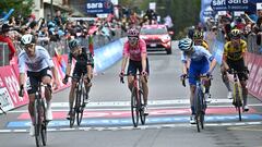 Los favoritos cruzan la meta de Crans Montana, con Geraint Thomas al frente, en la etapa 13ª del Giro de Italia.