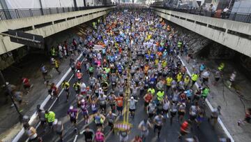 Runners start the Sao Silvestre race in Sao Paulo, Brazil, Monday, Dec. 31, 2018. The 15-kilometer race is held annually on New Year&#039;s Eve. (AP Photo/Nelson Antoine)