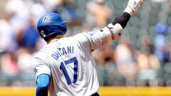 DENVER, COLORADO - JUNE 20: Shohei Ohtani #17 of the Los Angeles Dodgers gestures as he circles the bases after hitting a solo home run against the Colorado Rockies in the first inning at Coors Field on June 20, 2024 in Denver, Colorado.   Matthew Stockman/Getty Images/AFP (Photo by MATTHEW STOCKMAN / GETTY IMAGES NORTH AMERICA / Getty Images via AFP)