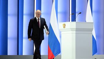 FILE PHOTO: Russian President Vladimir Putin delivers his annual address to the Federal Assembly in Moscow, Russia February 21, 2023. Sputnik/Ramil Sitdikov/Kremlin via REUTERS ATTENTION EDITORS - THIS IMAGE WAS PROVIDED BY A THIRD PARTY./File Photo