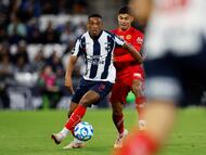 Soccer Football - Liga MX - Monterrey v Toluca - Estadio BBVA, Monterrey, Mexico - January 10, 2026 Monterrey's Anthony Martial in action with Toluca's Diego Barbosa REUTERS/Daniel Becerril