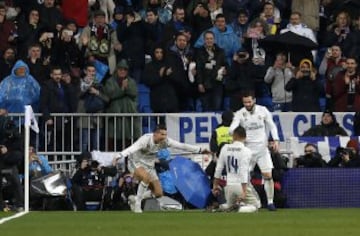 2-0. Cristiano Ronaldo celebrates Real Madrid's second goal.