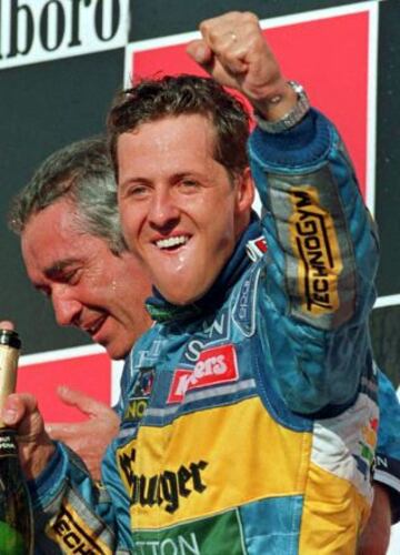 1995. Segundo mundial F1. Michael celebra su segundo t¨ªtulo con Benetton-Renault.