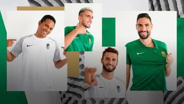 Bacca, Abram, Duarte y Puertas con las nuevas equipaciones, la segunda y la tercera.