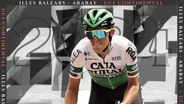 Cartel con el que el equipo Illes Balears - Arabay anunciaba el fichaje del ciclista español Julen Amezqueta.