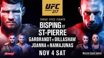 UFC 217: horario, fecha y canal del Bisping vs St-Pierre
