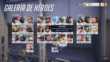 En la galer&iacute;a de H&eacute;roes no hay ni rastro de Bastion, y el juego nos avisa de que Torbj&ouml;rn no est&aacute; disponible en las Competitivas