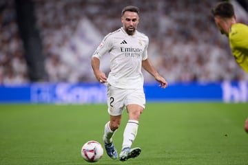 MADRID, SPAIN - 2024/10/05: Daniel Carvajal of Real Madrid CF seen in action during the 2024/2025 La Liga EA Sports week 9 football match between Real Madrid CF and Villarreal CF at Santiago Bernabeu stadium. Final score: Real Madrid CF 2 : 0 Villarreal CF. (Photo by Federico Titone/SOPA Images/LightRocket via Getty Images)