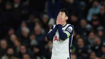 Soccer Football - Europa League - Round of 16 - Second Leg - Tottenham Hotspur v AZ Alkmaar - Tottenham Hotspur Stadium, London, Britain - March 13, 2025 Tottenham Hotspur's Son Heung-min reacts Action Images via Reuters/Paul Childs