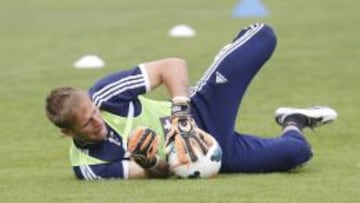 Yoel, durante un entreno del Celta.