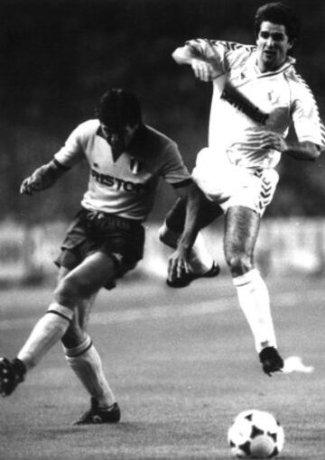 1987. Partido de Copa de Europa Real Madrid-Juventus. En la imagen Chendo.