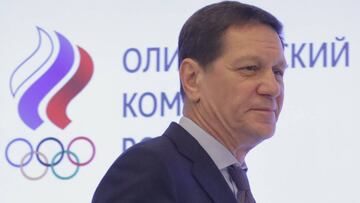 El presidente del Comité Olímpico Ruso, Alexander Zhukov, antes de una rueda de prensa en la que han anunciado que apoyarán a los atletas que acudan como neutros a Pyeonchang.