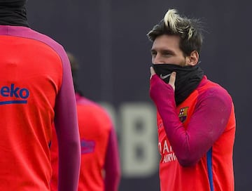 Top scorer Messi looking cold but normally hot in front of goal.