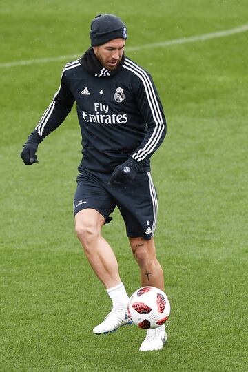 Sergio Ramos en el entrenamiento del Real Madrid.