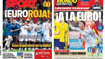 La Euro-Roja, en las portadas catalanas