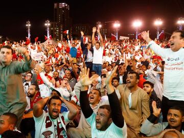 Qatari fans celebrate after their national team won the football final match against Japan during the 2019 AFC Asian Cup on February 1, 2019, in the Qatari capital Doha.
