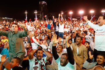 Qatari fans celebrate after their national team won the football final match against Japan during the 2019 AFC Asian Cup on February 1, 2019, in the Qatari capital Doha.