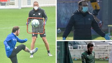 Muniain, Garitano, Bordalás y Borja Iglesias, ayer durante sus entrenamientos.