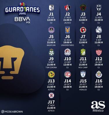 Liga MX: Este es el calendario de Pumas para el Apertura 2020