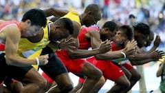 La salida de la s&eacute;ptima serie de los 100 metros, en la que venci&oacute; Usain Bolt. 