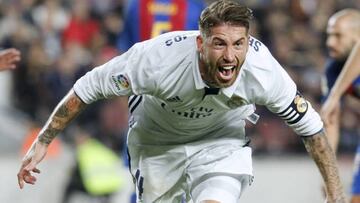 Sergio Ramos celebrates his equaliser for Real Madrid in the teams' first meeting of the season, which finished 1-1 at the Camp Nou.