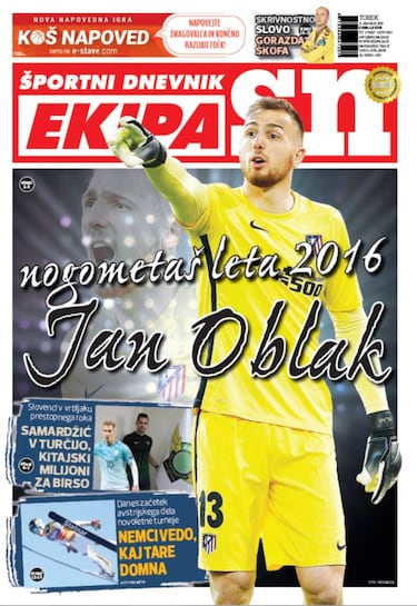 Jan Oblak es elegido el jugador esloveno del año 2016