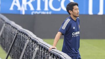 Shinji Kagawa, durante el entrenamiento del pasado jueves en La Romareda.