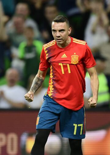 Iago Aspas celebrates after scoring.