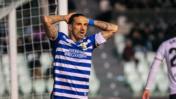 Jose Antonio Rios Reina of Ponferradina lamenting during Spanish Second division, Liga SmartBank football match played between Burgos CF and SD Ponferradina at El Plantio stadium, on November 14th, in Burgos, Spain.
 AFP7 
 14/11/2021 ONLY FOR USE IN SPAI